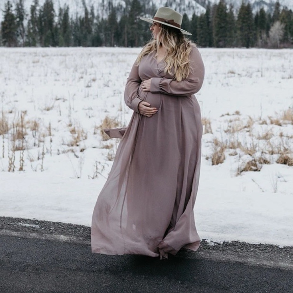 Baltic Born Taupe Long Sleeve Maxi Wrap Dress
